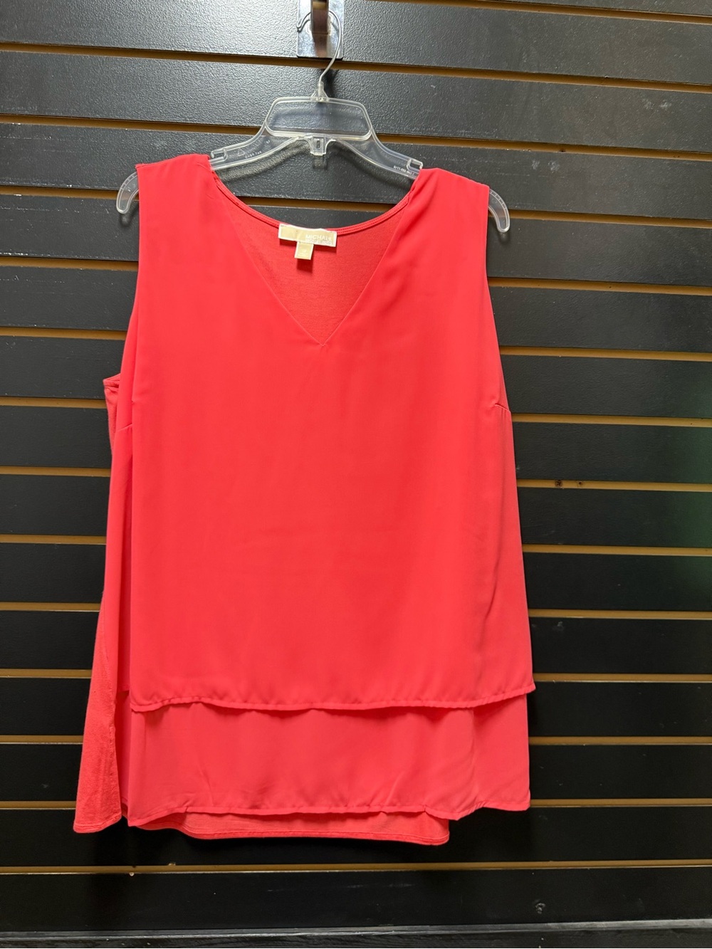 Michael Michael Kors Women’s 1X Coral Red Layered V-Neck Sleeveless Top